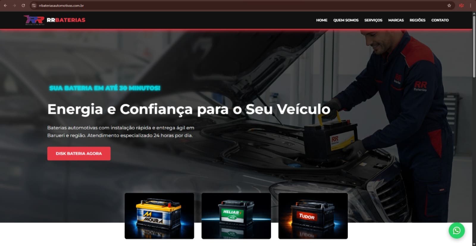 Site da RR Baterias Automotivas — criado pela DS Publicar