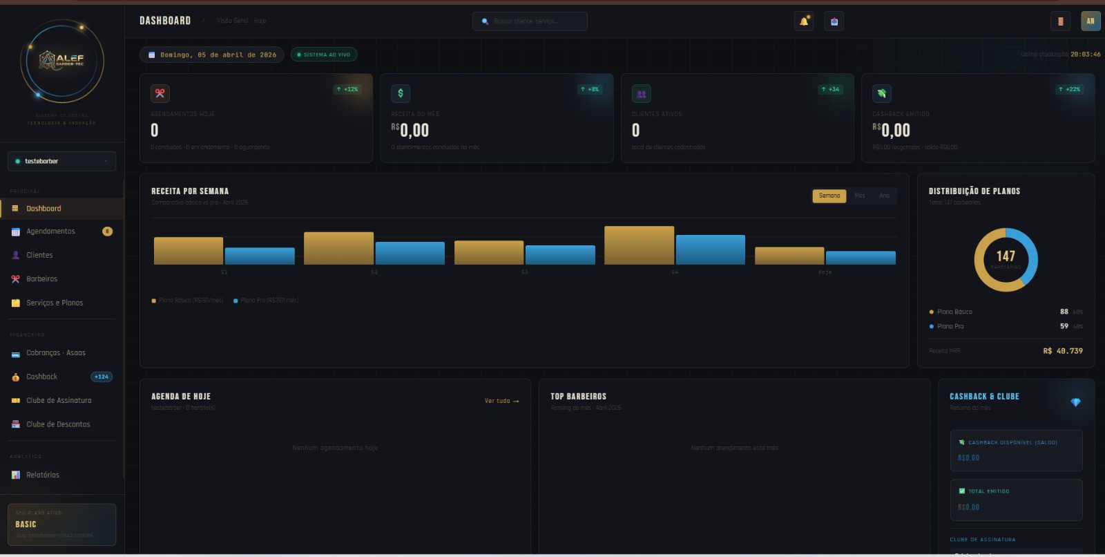 Sistema de gestão para barbearia desenvolvido pela DS Publicar — agendamentos, clientes e financeiro
